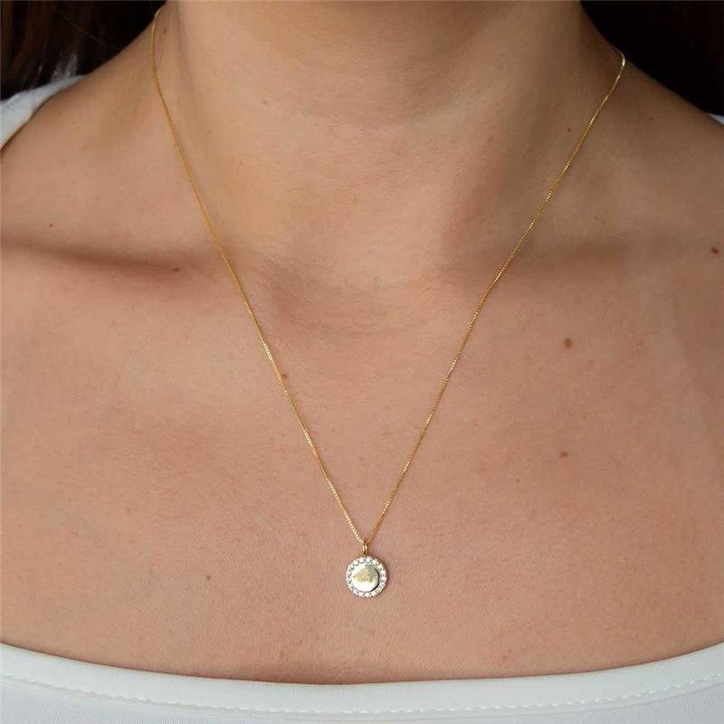 GARGANTILHA FOLHEADA PINGENTE BORDA CRAVEJADA