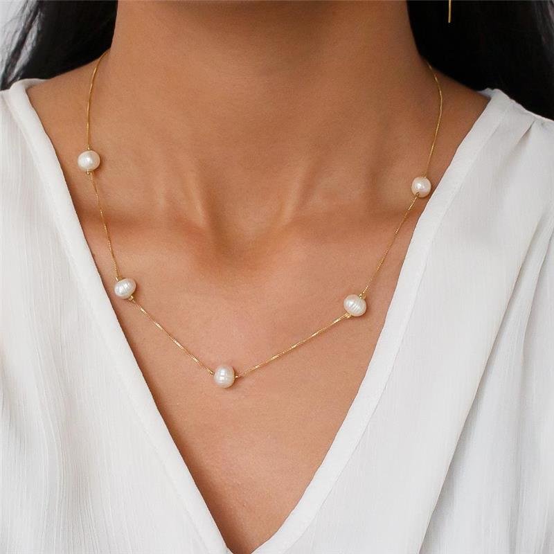 GARGANTILHA FOLHEADA PÉROLA BARROCA - 45 CM