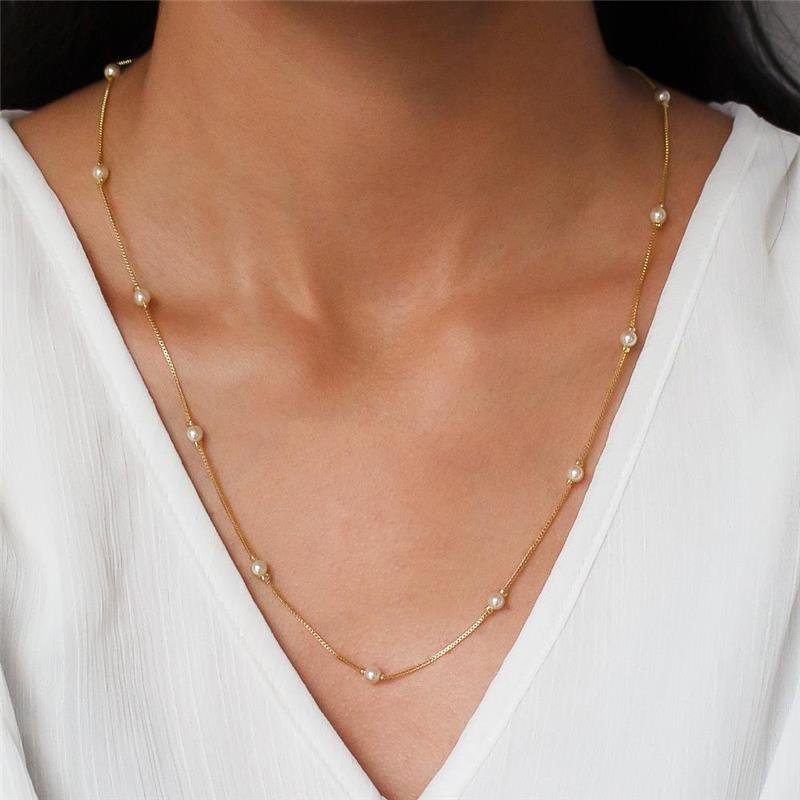 GARGANTILHA FOLHEADA PEROLA - 60CM