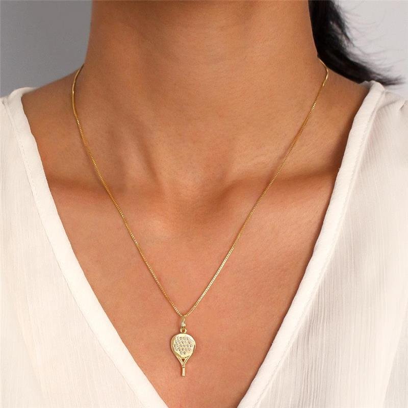 GARGANTILHA FOLHEADA PADEL COM ZIRCÔNIA - 45CM