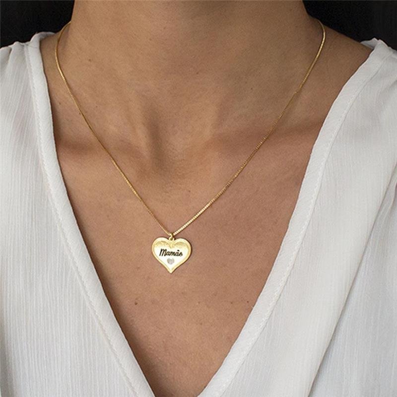 GARGANTILHA FOLHEADA CORAÇÃO MAMÃE