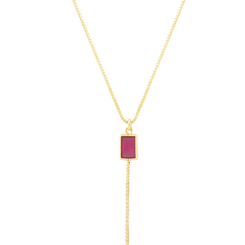 GARGANTILHA FOLHEADO GRAVATINHA PEDRA ROSA 