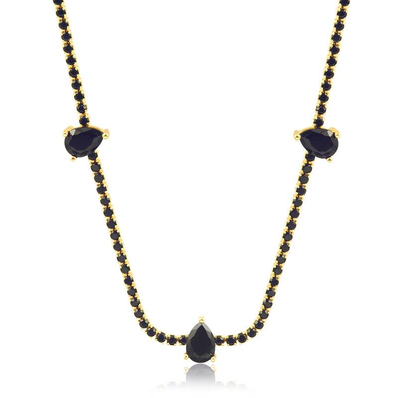 CHOKER FOLHEADA COM ZIRCÔNIA NEGRA E GOTA