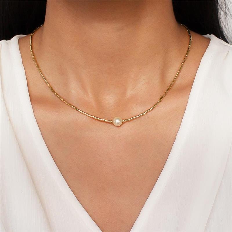 GARGANTILHA FOLHEADA PÉROLA - 40CM