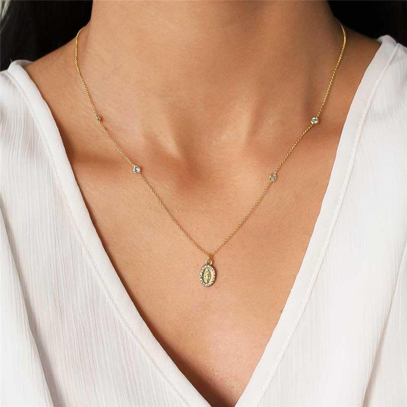 GARGANTILHA FOLHEADA NOSSA SENHORA DAS GRAÇAS COM PONTO DE LUZ