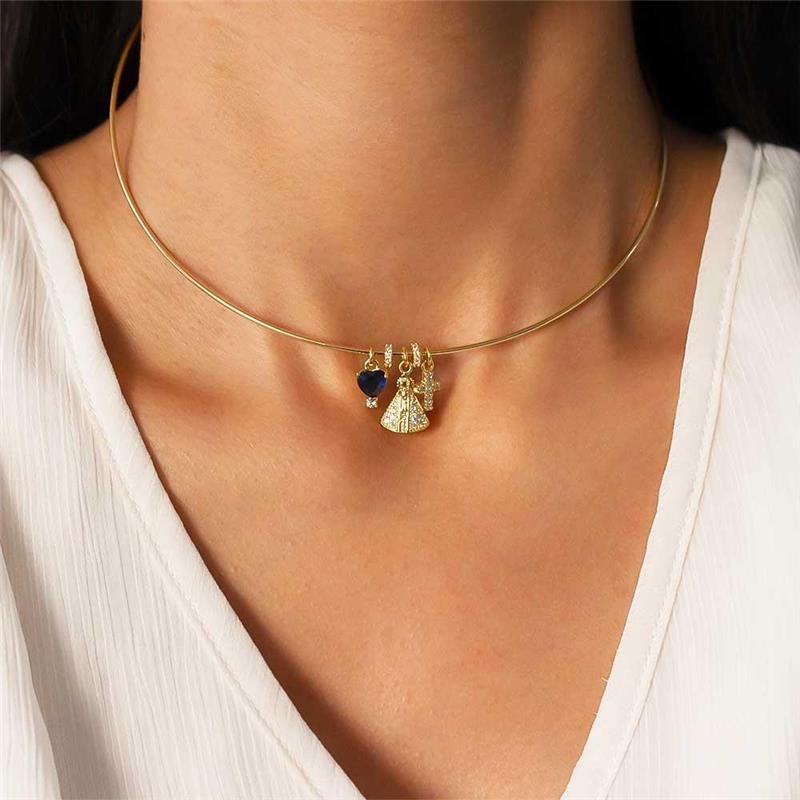 GARGANTILHA ARO FOLHEADA NOSSA SENHORA APARECIDA