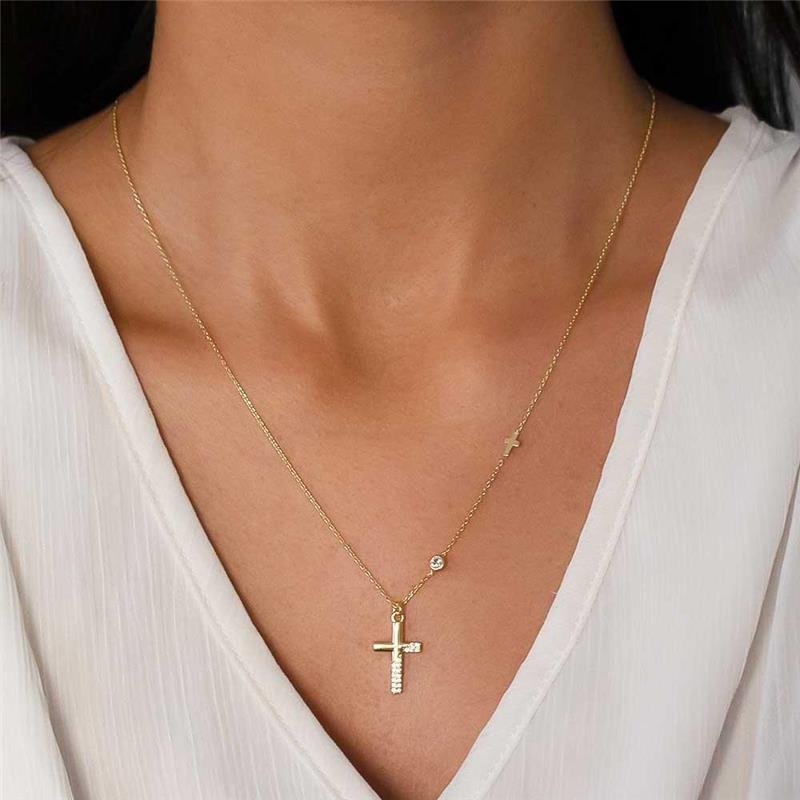 GARGANTILHA FOLHEADA CRUZ COM PONTO DE LUZ