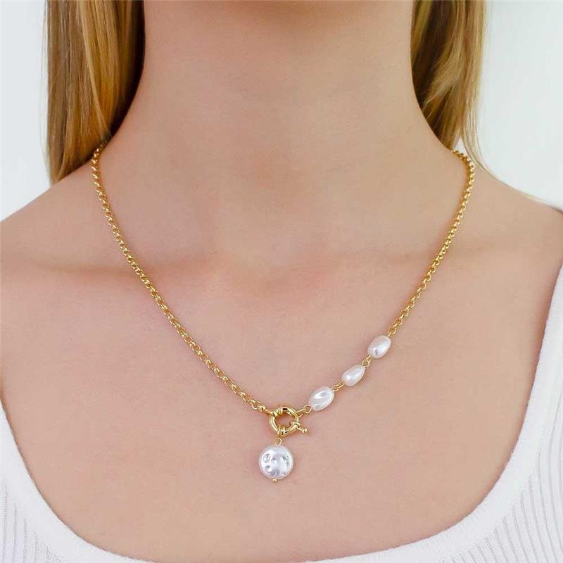 GARGANTILHA FOLHEADA PÉROLA - 45 CM