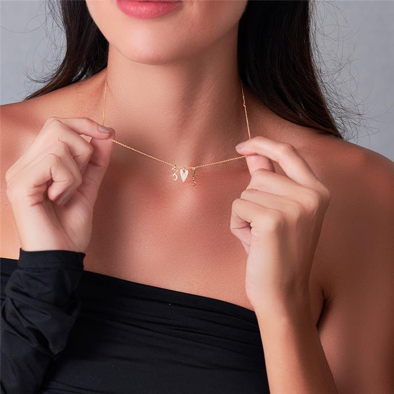 GARGANTILHA FOLHEADA CORAÇÃO AMOR ZIRCÔNIA - 45 CM