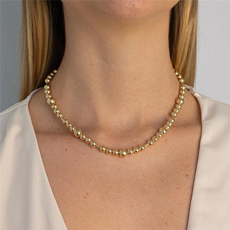 GARGANTILHA FOLHEADA ESFERAS LISAS