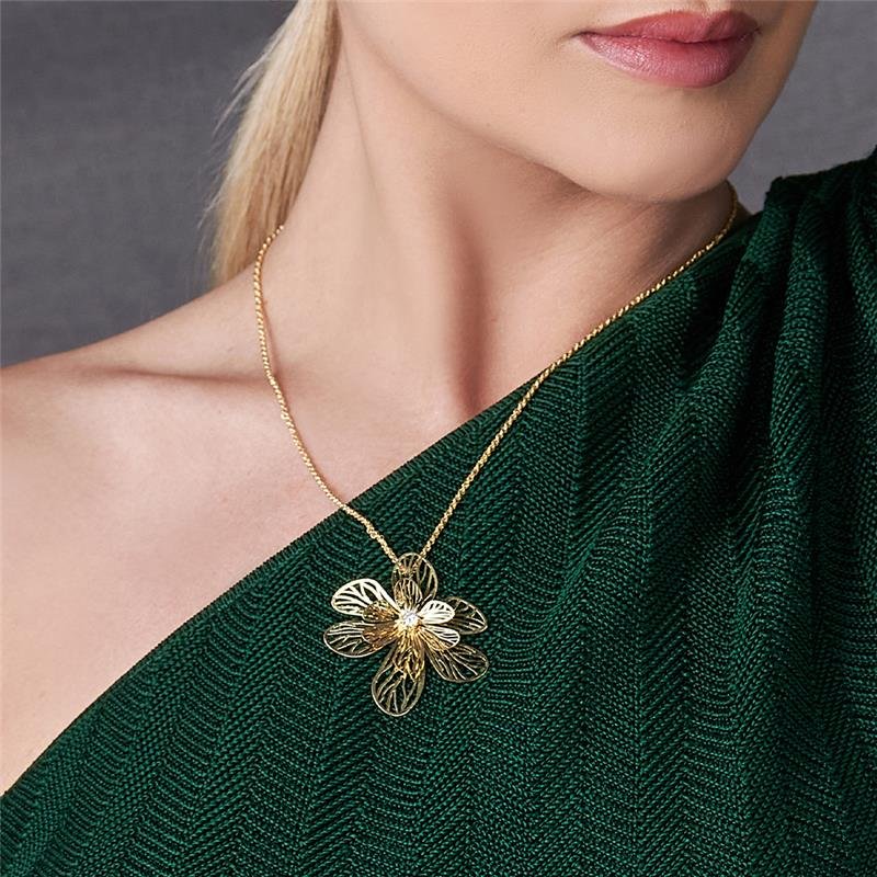 GARGANTILHA FOLHEADA FLOR COM PONTO DE LUZ - FLORA - 45CM