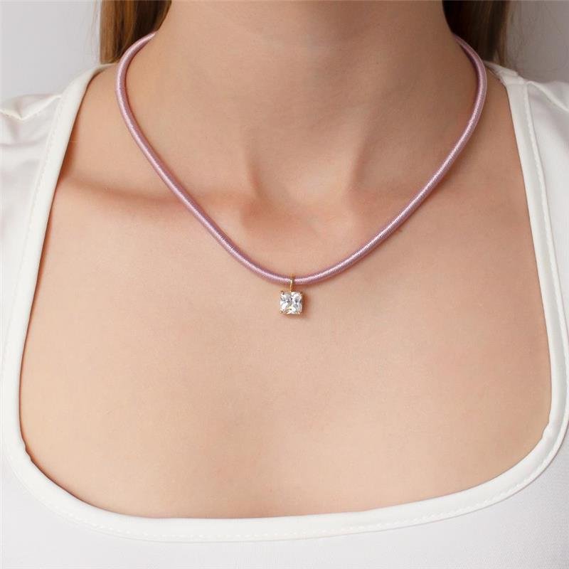 GARGANTILHA FOLHEADA CORDÃO ROXO CRISTAL - 40 CM