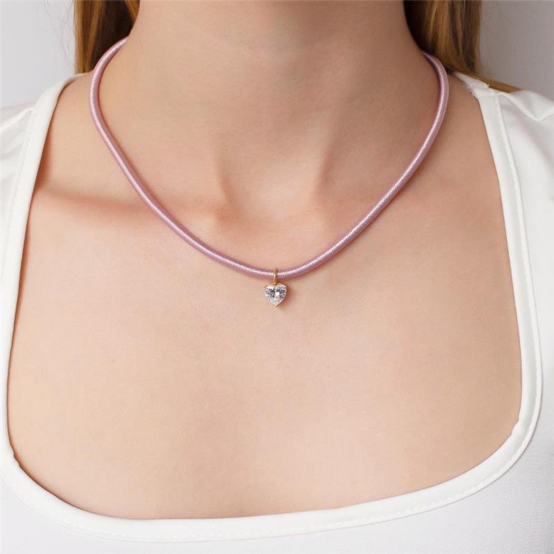 GARGANTILHA FOLHEADA CORDÃO ROXO CORAÇÃO - 40 CM