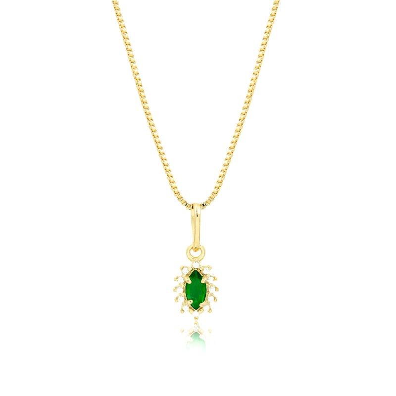 GARGANTILHA FOLHEADA COM ZIRCÔNIA COLORIDA VERDE