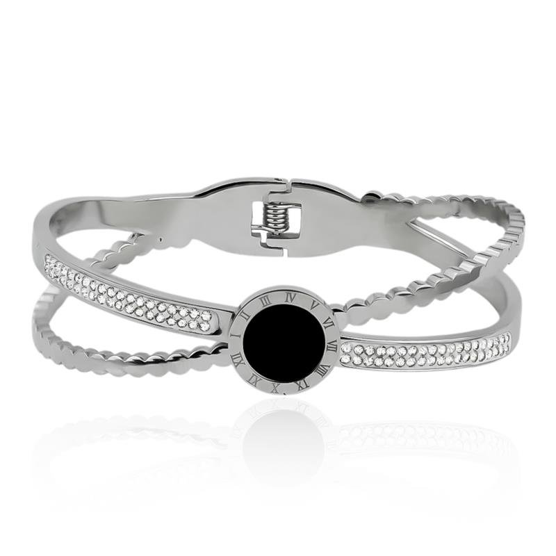 BRACELETE EM AÇO COM ZIRCÔNIAS 