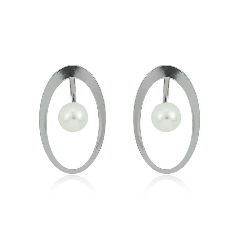 BRINCO EM AÇO OVAL LISO PÉROLA 