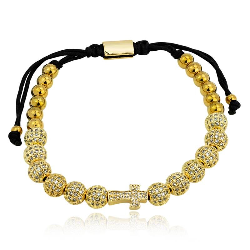 PULSEIRA EM AÇO DOURADO ESFERA CRUZ COM REGULAGEM 