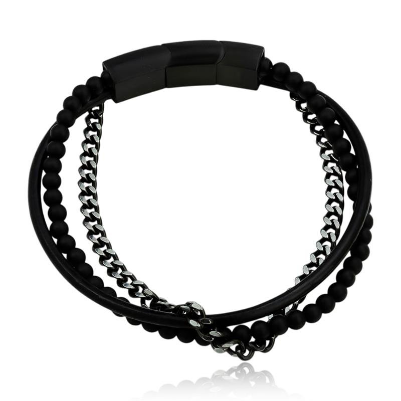 PULSEIRA EM AÇO COURO PEDRA NATURAL E CORRENTE 