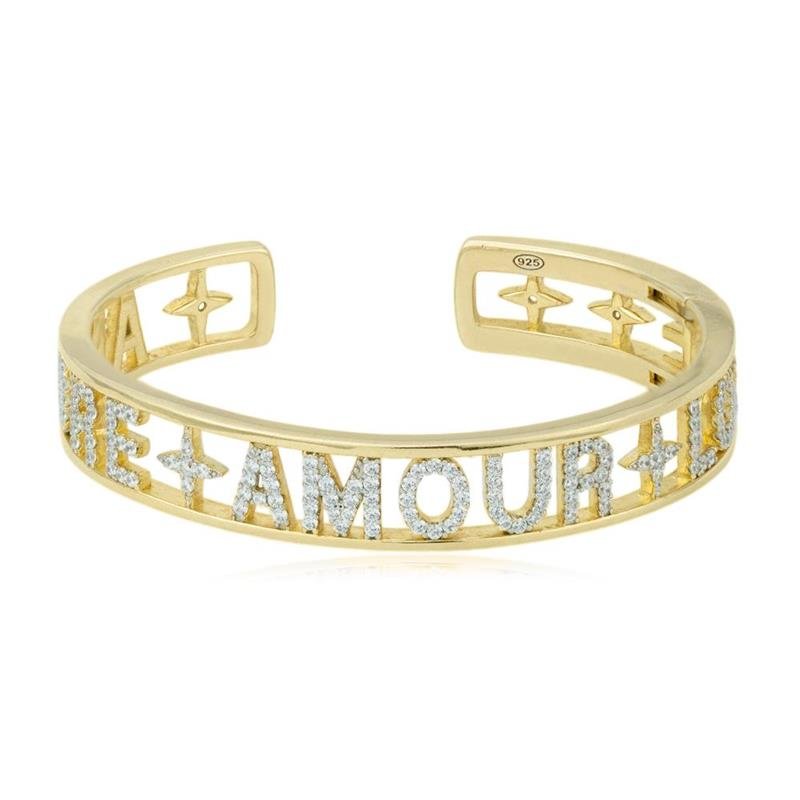 BRACELETE AMOR DOURADO PRATA COM BANHO DE OURO