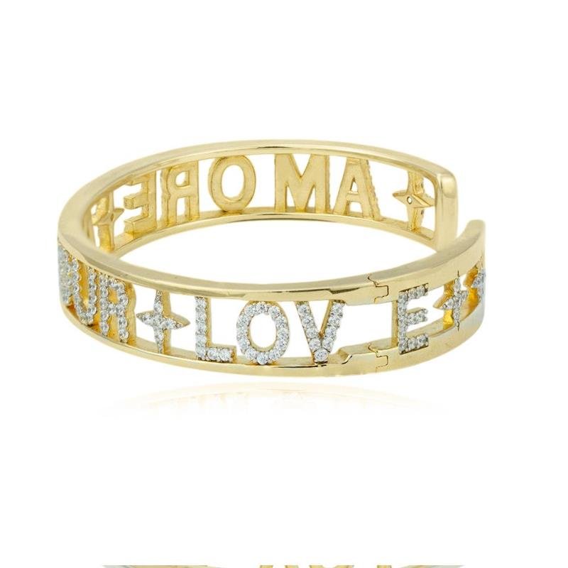 BRACELETE AMOR DOURADO PRATA COM BANHO DE OURO