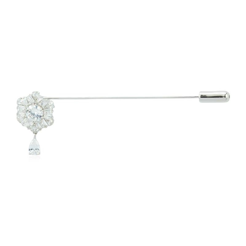 BROCHE FOLHEADO FLOR CRAVEJADO COM PINGENTE 