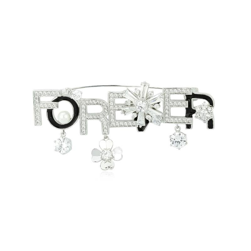 BROCHE FOLHEADO EM RÓDIO FOREVER CRAVEJADO COM DETALHES 