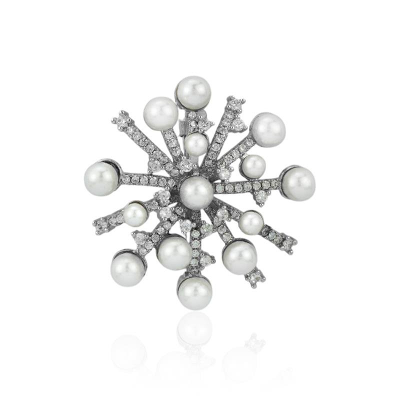 BROCHE FOLHEADO COM PÉROLA E ZIRCÔNIA