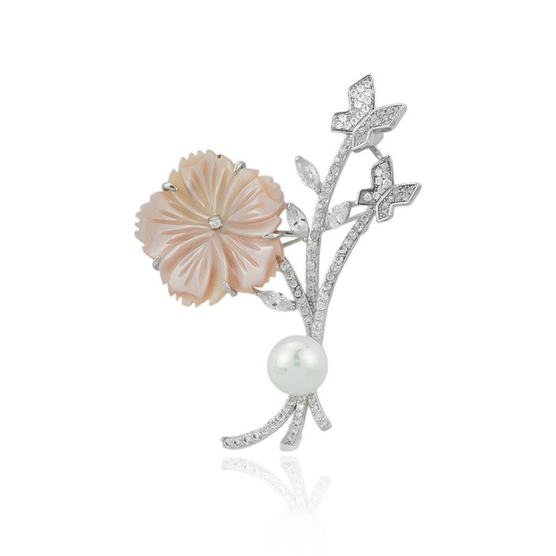 BROCHE FOLHEADO FLOR COM PÉROLA