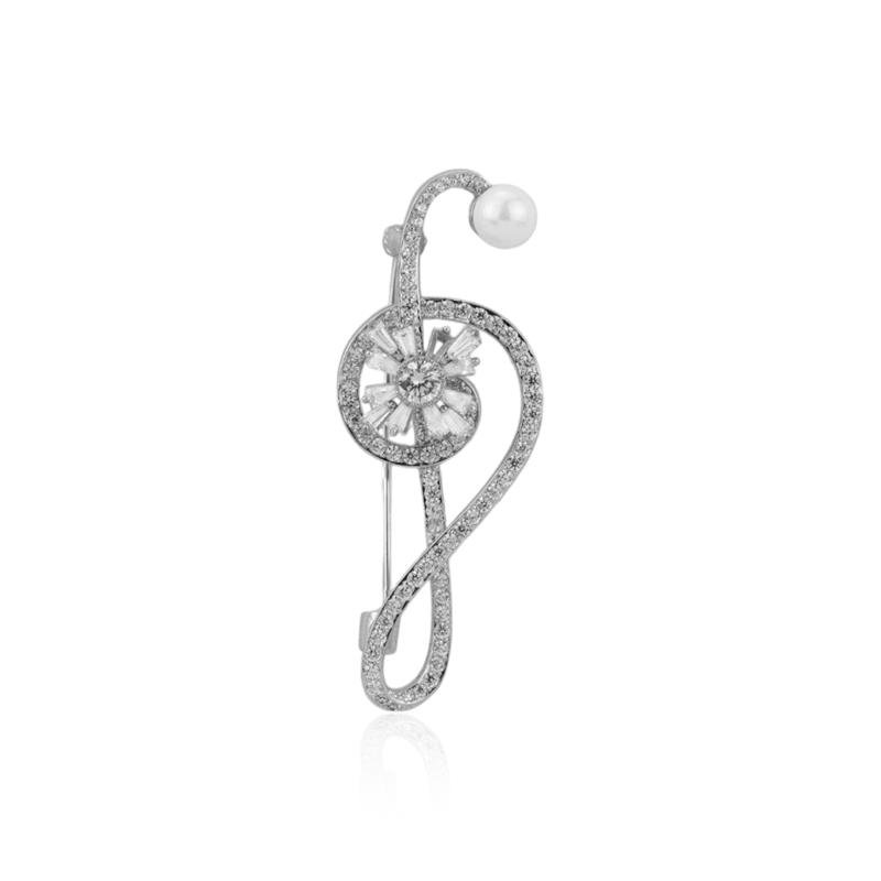 BROCHE FOLHEADO EM RÓDIO NOTA MUSICAL CRAVEJADA COM DETALHES 