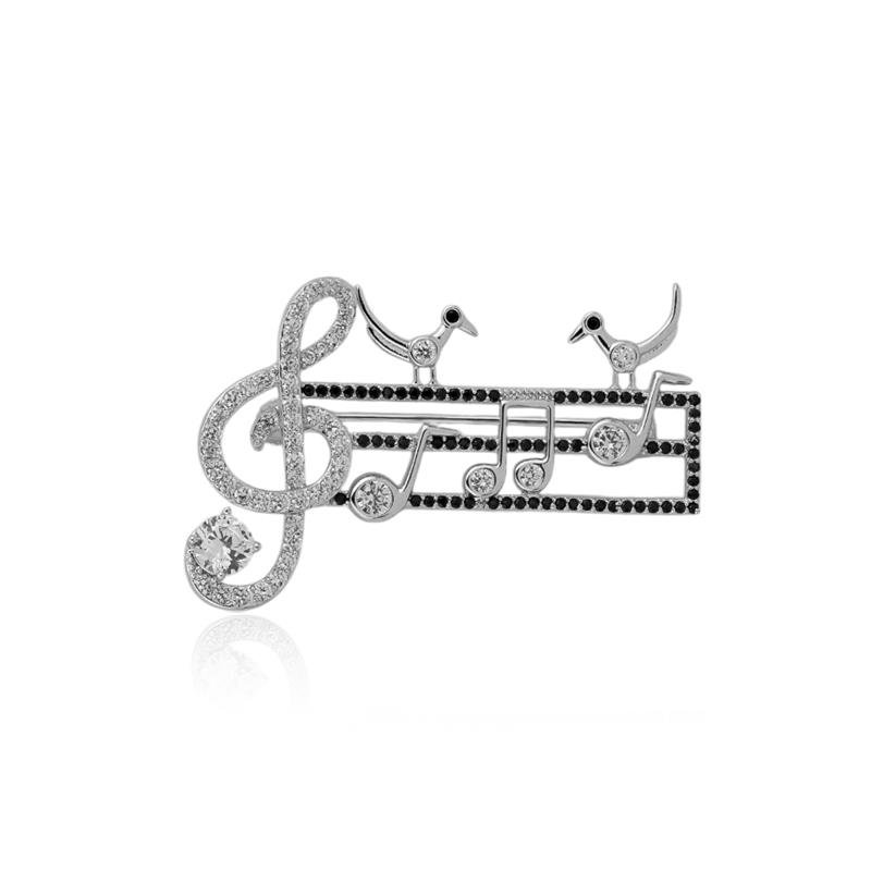 BROCHE FOLHEADO EM RÓDIO NOTAS MUSICAIS 