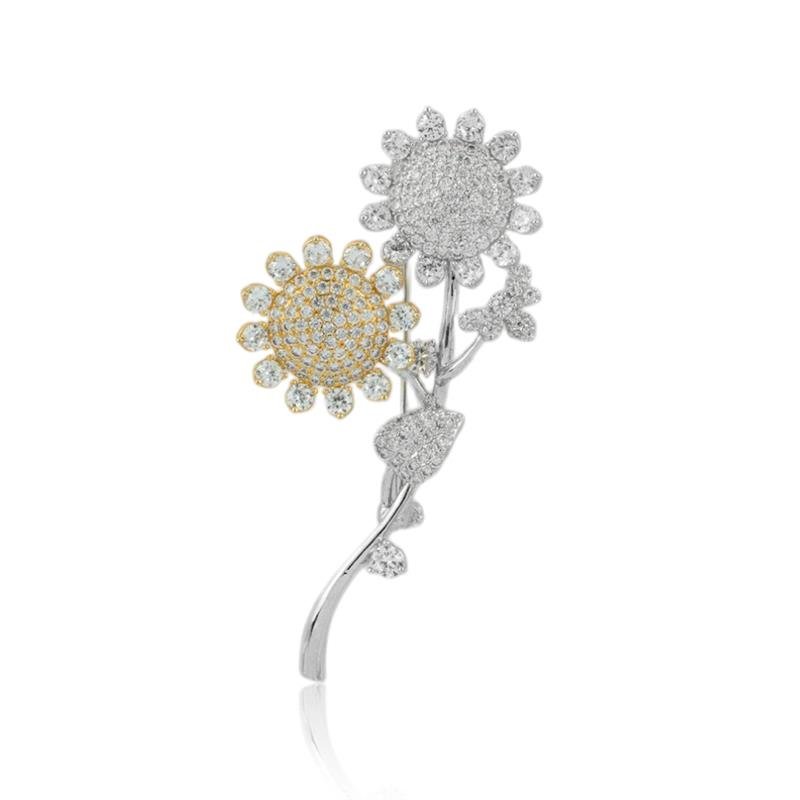 BROCHE FOLHEADO EM RÓDIO FLORES 