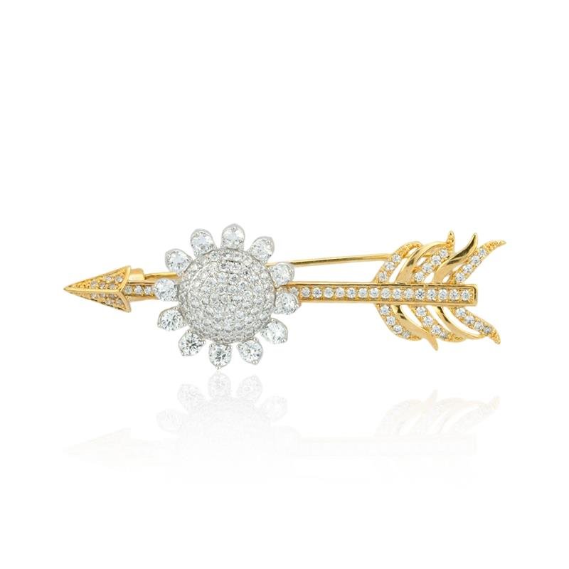 BROCHE FOLHEADO FLECHA CRAVEJADO