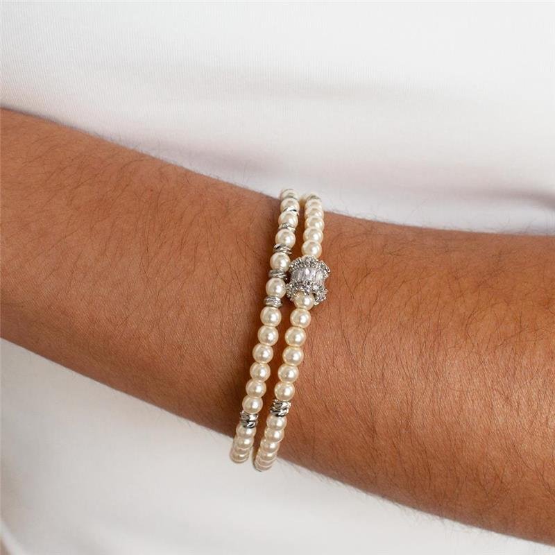 PULSEIRA FOLHEADA RÓDIO BRANCO PÉROLA SHELL COM ROLETE