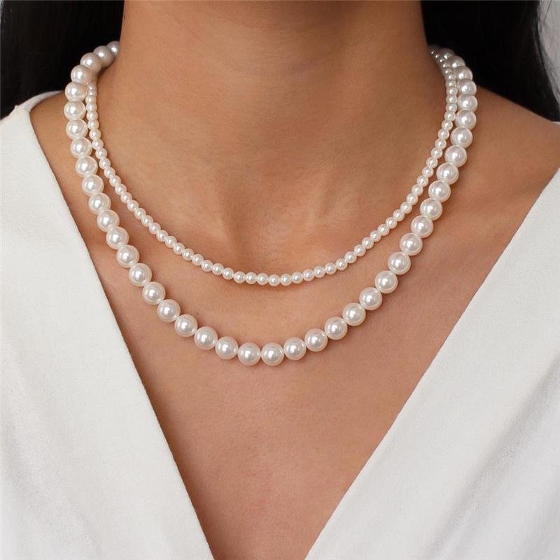 GARGANTILHA FOLHEADA DUPLA PÉROLA SHELL