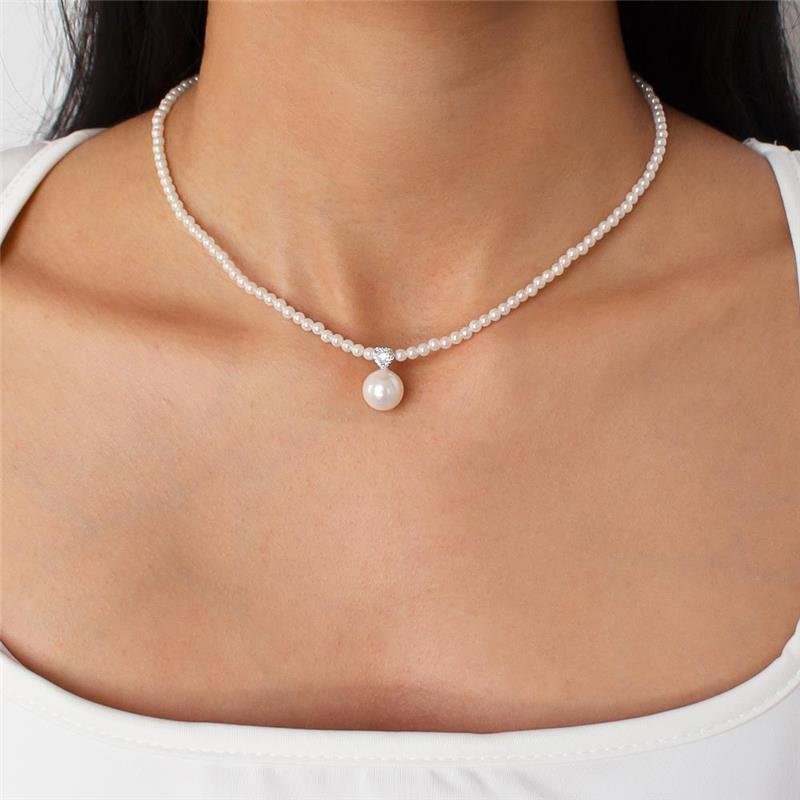 GARGANTILHA FOLHEADA RÓDIO BRANCO PÉROLA SHELL CORAÇÃO - 40CM