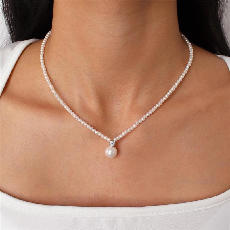 GARGANTILHA FOLHEADA RÓDIO BRANCO PÉROLA SHELL ZIRCÔNIA - 40CM