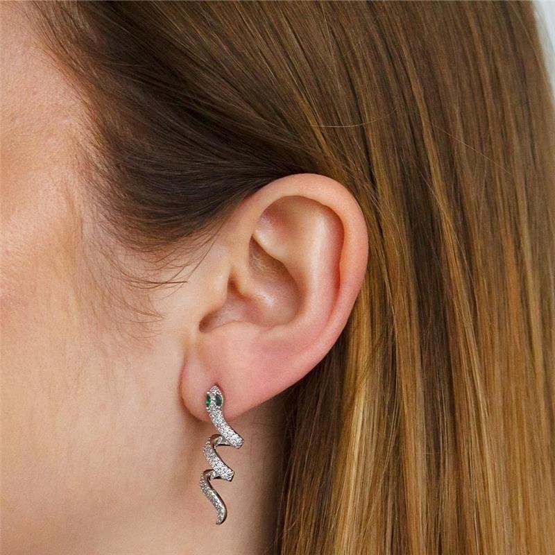 BRINCO FOLHEADO RÓDIO BRANCO COBRA ZIRCÔNIA