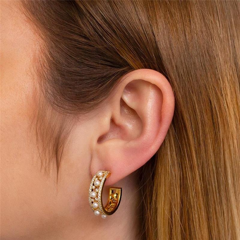 SEMI-ARGOLA FOLHEADA CRAVEJADA PÉROLAS SHELL