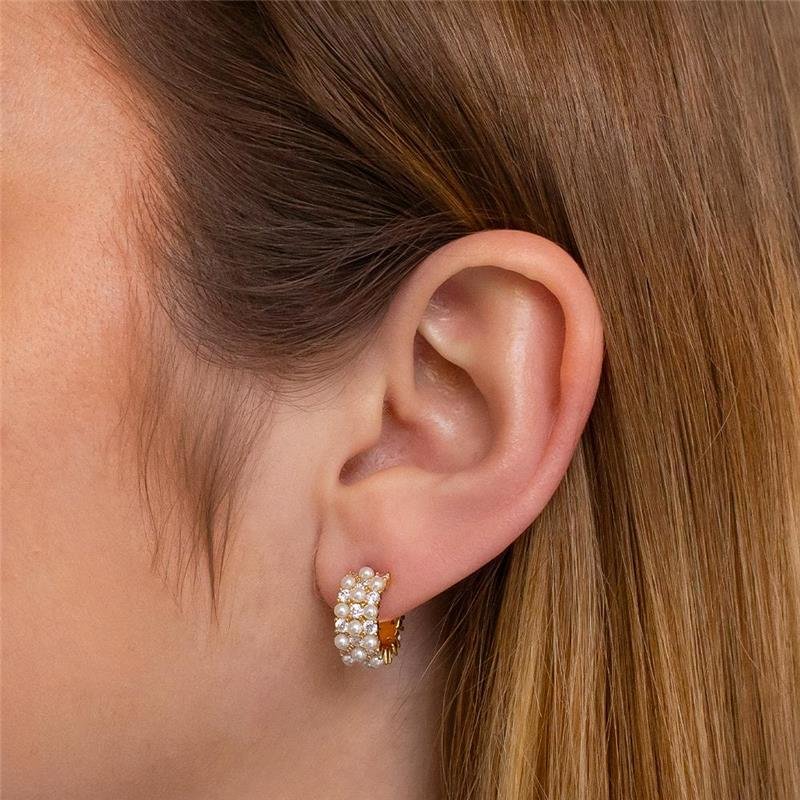 SEMI-ARGOLA FOLHEADA CRAVEJADA PÉROLAS SHELL