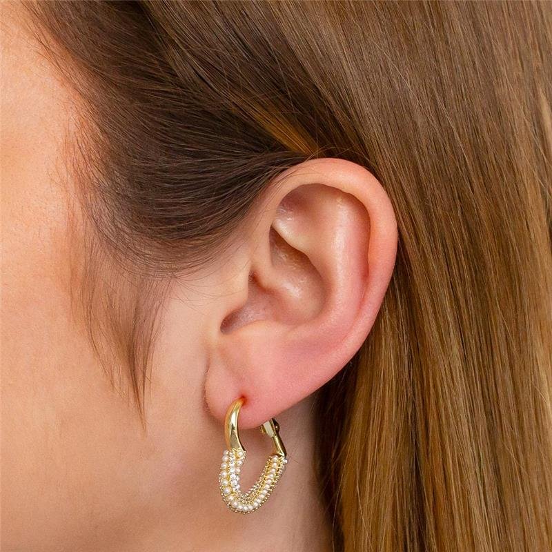 ARGOLA FOLHEADA CORAÇÃO CRAVEJADO PÉROLAS SHELL