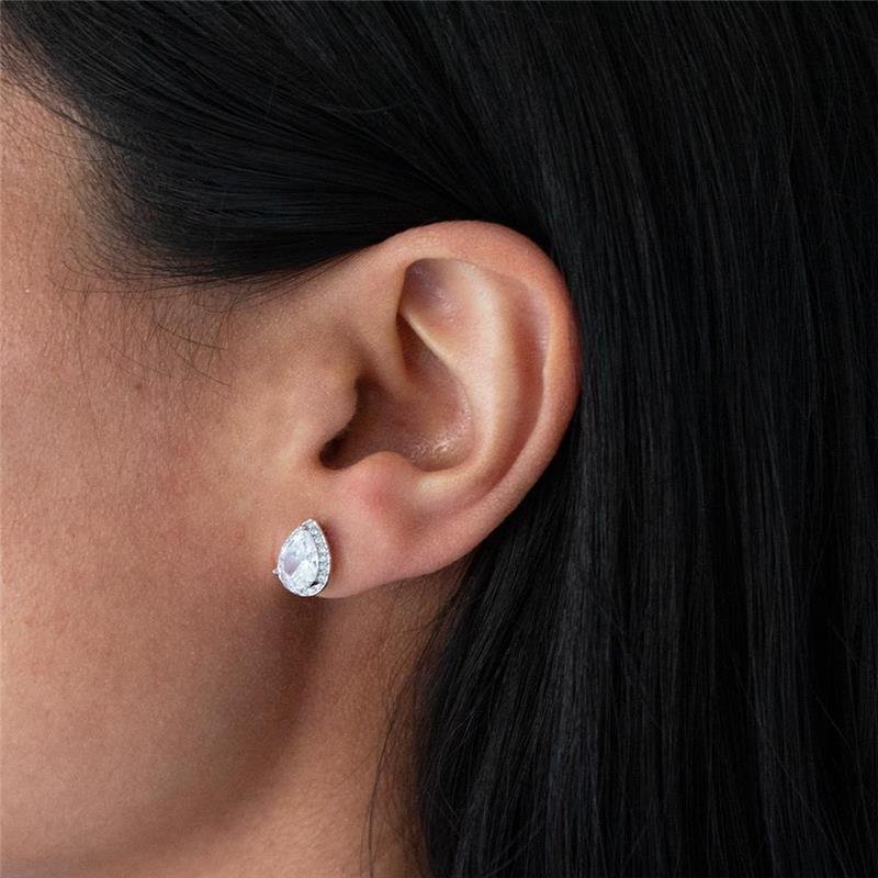 BRINCO FOLHEADO RÓDIO BRANCO GOTA CRAVEJADA