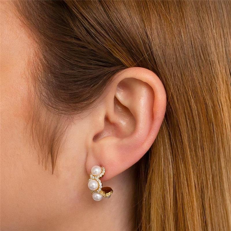 SEMI-ARGOLA FOLHEADA CRAVEJADA PÉROLAS SHELL