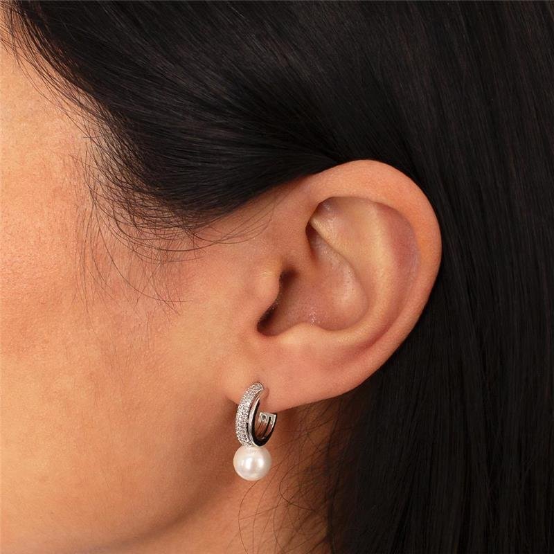 SEMI-ARGOLA FOLHEADA RÓDIO BRANCO CRAVEJADO PÉROLA SHELL