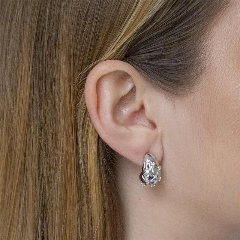 BRINCO FOLHEADO RÓDIO BRANCO PONTOS DE LUZ