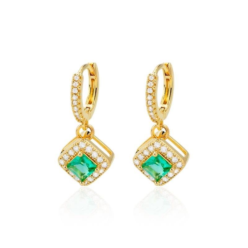 ARGOLA FOLHEADA COM PINGENTE PEDRA VERDE 
