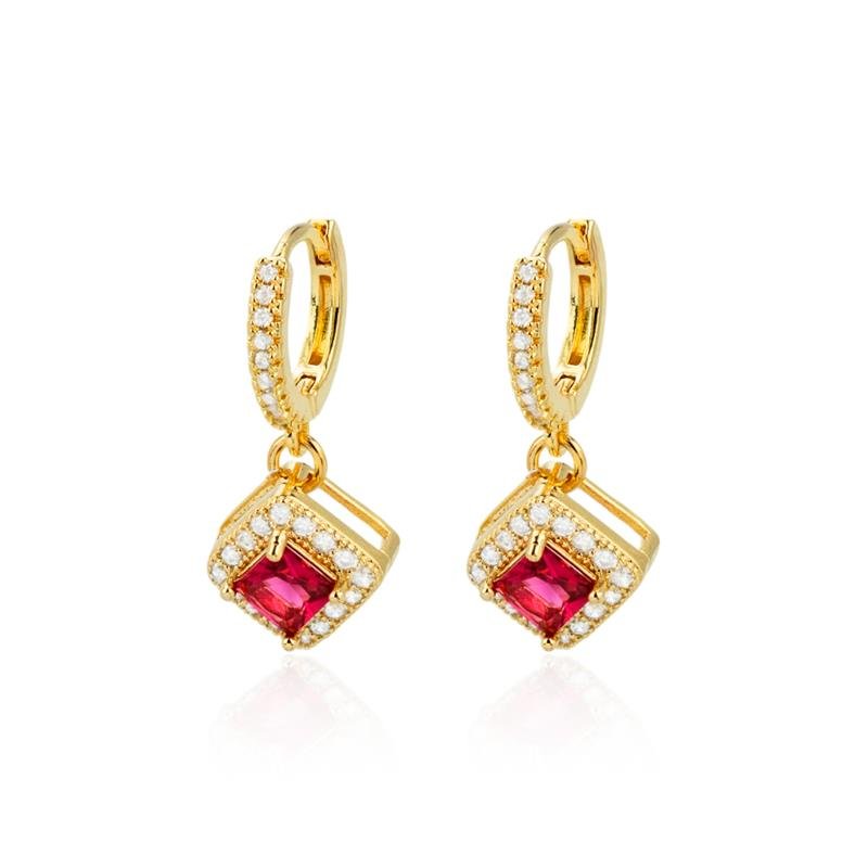 ARGOLA FOLHEADA COM PINGENTE PEDRA ROSA