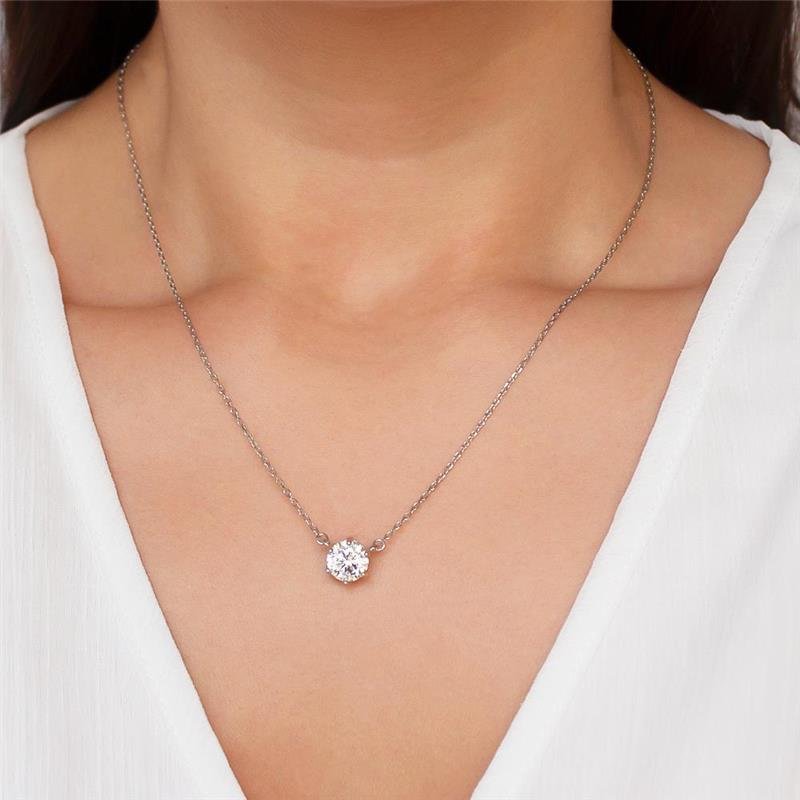 GARGANTILHA PEDRA CIRCULAR MOISSANITE PRATA 925 | ACOMPANHA PORTA JOIAS