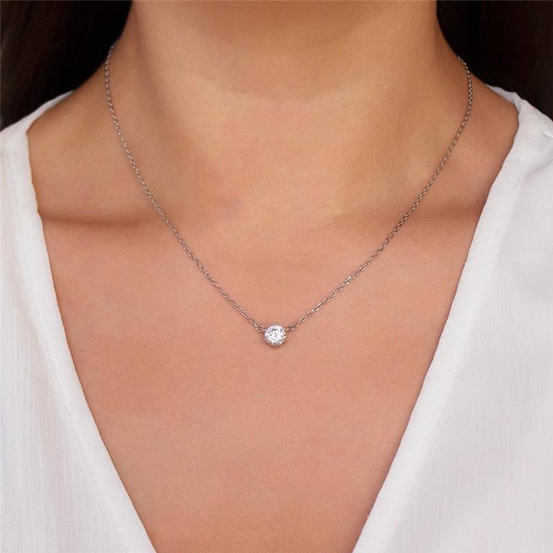 GARGANTILHA PEDRA CIRCULAR MOISSANITE PRATA 925 | ACOMPANHA PORTA JOIAS