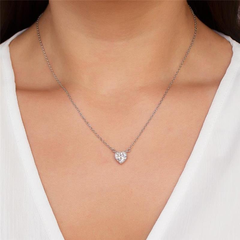 GARGANTILHA PEDRA CORAÇÃO MOISSANITE PRATA 925 | ACOMPANHA PORTA JOIAS