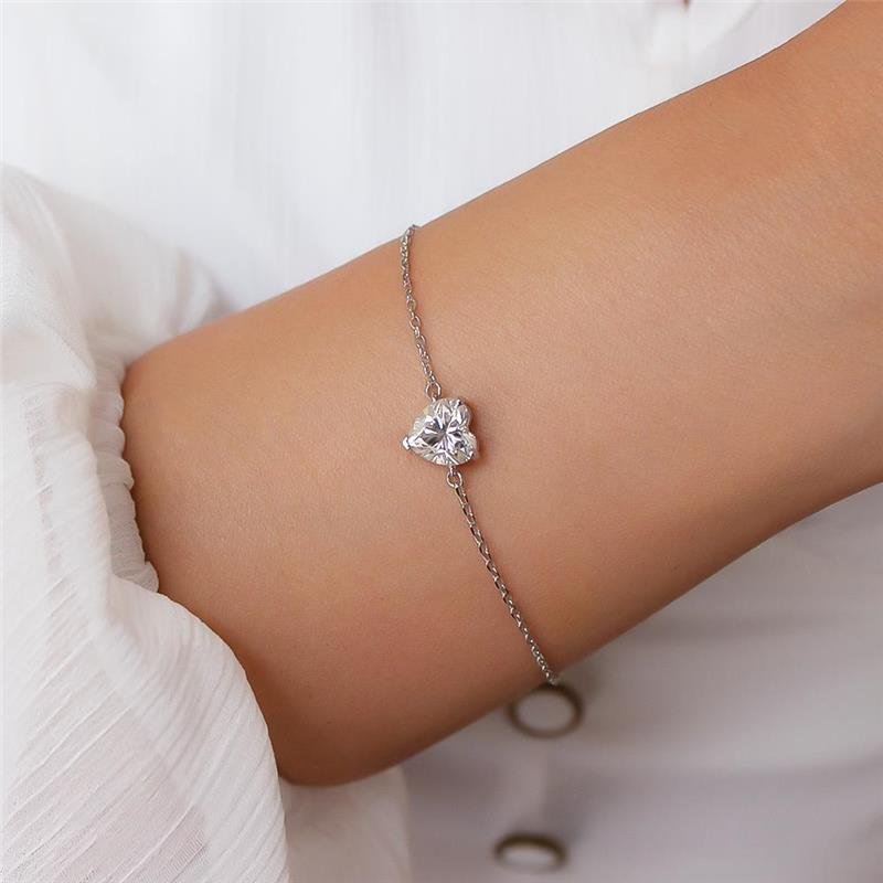 PULSEIRA PEDRA CORAÇÃO MOISSANITE PRATA 925 | ACOMPANHA PORTA JOIAS
